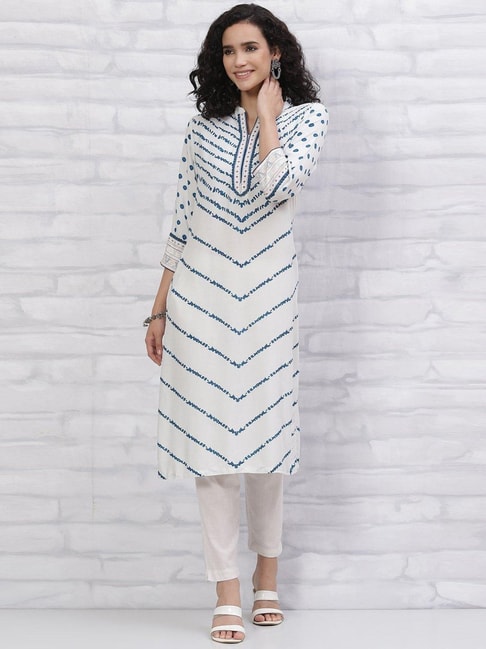 Buy Rangriti Turquoise Cotton Woven Pattern A Line Kurti for Women Online   Tata CLiQ