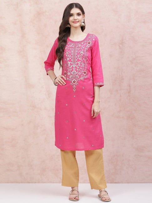 Rangriti Pink Cotton Printed Straight Kurta-picture-11