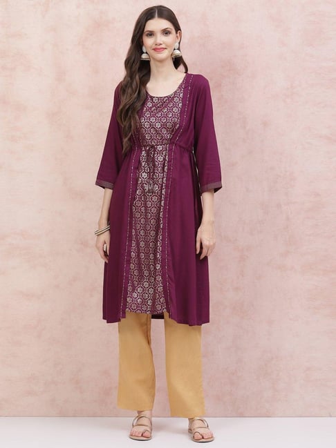 Rangriti Purple Printed A Line Kurta-picture-13