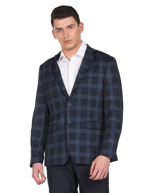 Buy Arrow Navy Full Sleeves Notched Lapel Blazer for Men s Online