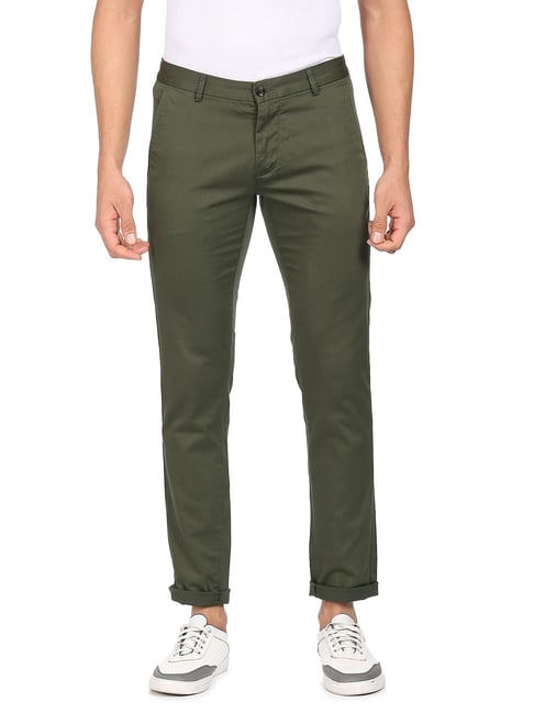 Buy ARROW SPORT Green Solid Cotton Blend Slim Mens Trousers  Shoppers Stop