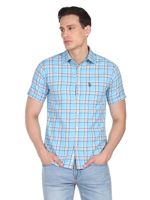 U S Polo Assn U.S. Polo Assn. Aqua Regular Fit Check Shirt