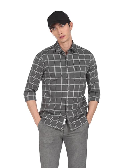 U S Polo Assn U.S. Polo Assn. Dark Grey Regular Fit Check Shirt