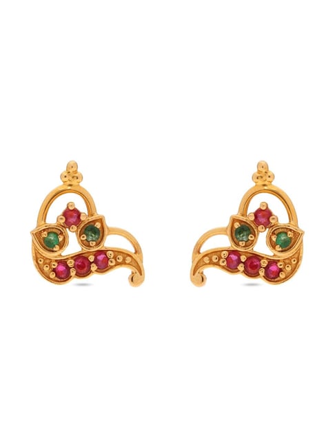 Vintage 10K Yellow Gold Ruby Emerald Sapphire Diamond Floral Earrings - Etsy