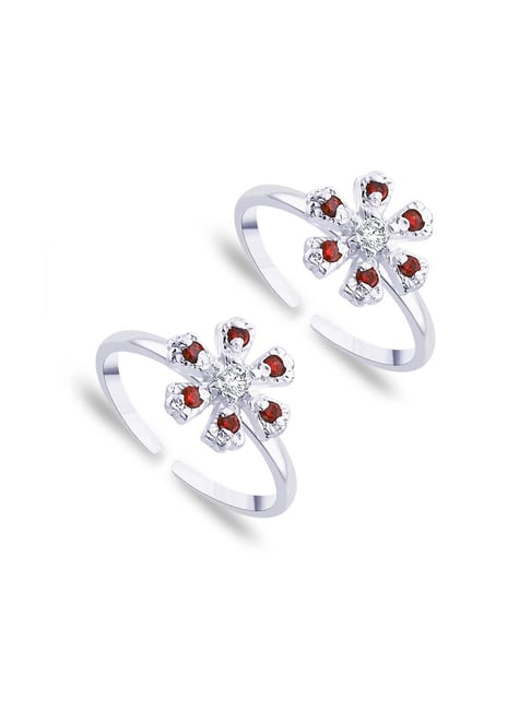 Taraash 92.5 Sterling Silver Floral Toe Rings for Women-picture-21