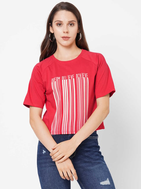 Pepe Jeans Red Printed Crew T-Shirt