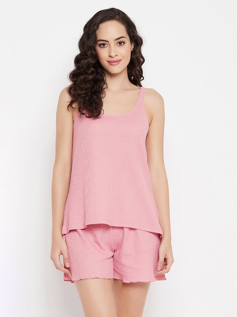 Buy Clovia Pink Round Neck Top With Shorts for Women's Online