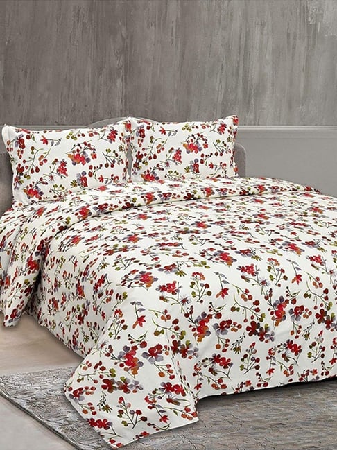 Buy Haus & Kinder Floral Grace Saanvi White & Red King Bed Sheet at