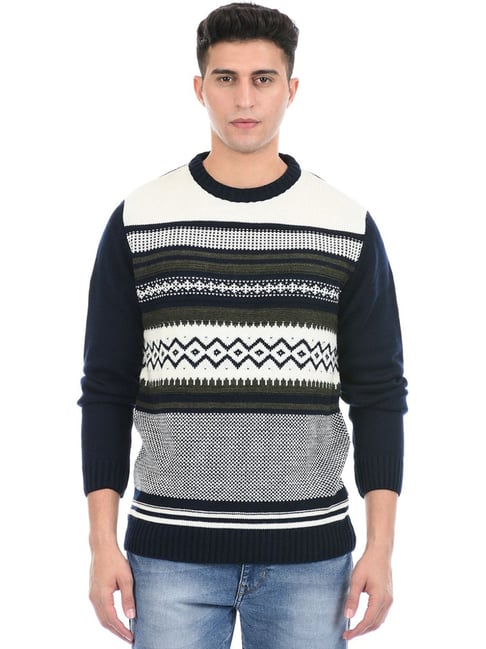 London Fog Blue Regular Fit Texture Sweater