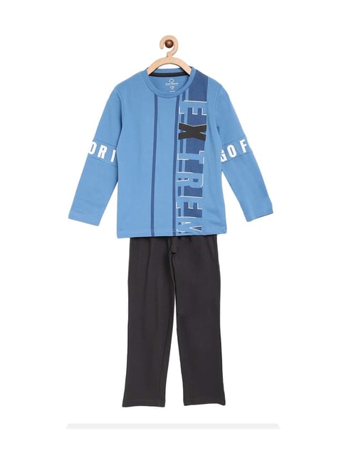 Sweet Dreams Kids Blue & Black Printed Full Sleeves T-Shirt Set