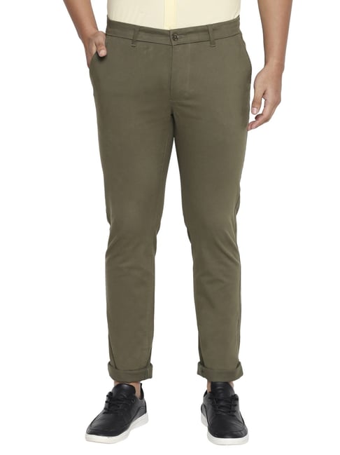 Buy BASICS Solid Cotton Stretch Tapered Fit Mens Trousers  Shoppers Stop