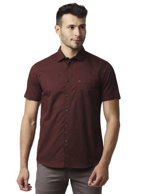 Basics Brown Cotton Slim Fit Shirt