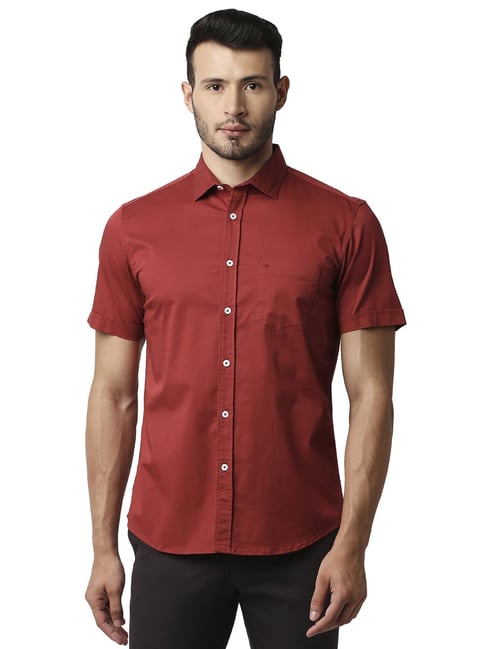 Basics Maroon Cotton Slim Fit Shirt