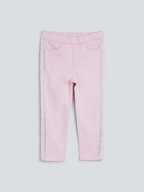 Buy HOP Kids by Westside Light Pink Embellished Detail Jeggings