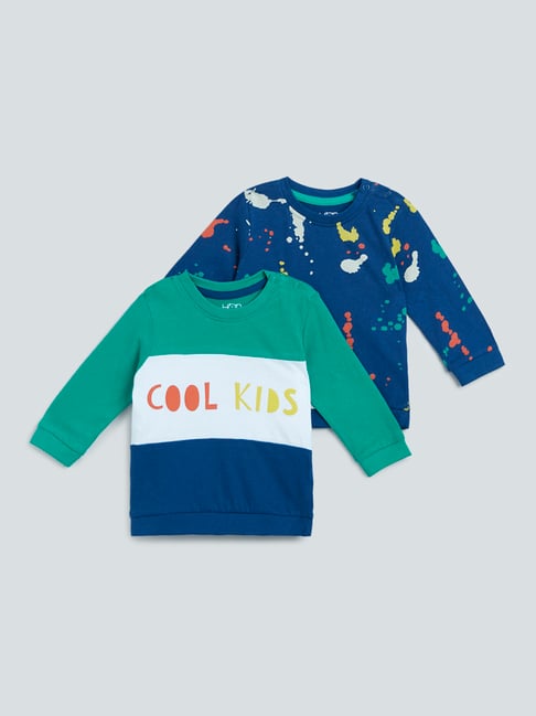 Buy HOP Baby by Westside Teal Printed T-Shirt Set Of Two Online at best  price at TataCLiQ