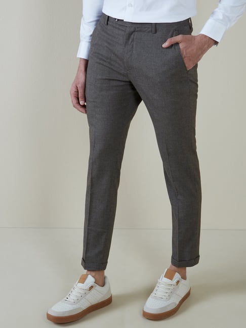 Buy WES Formals by Westside Grey Checkered Carrot-Fit Trousers for Online @  Tata CLiQ