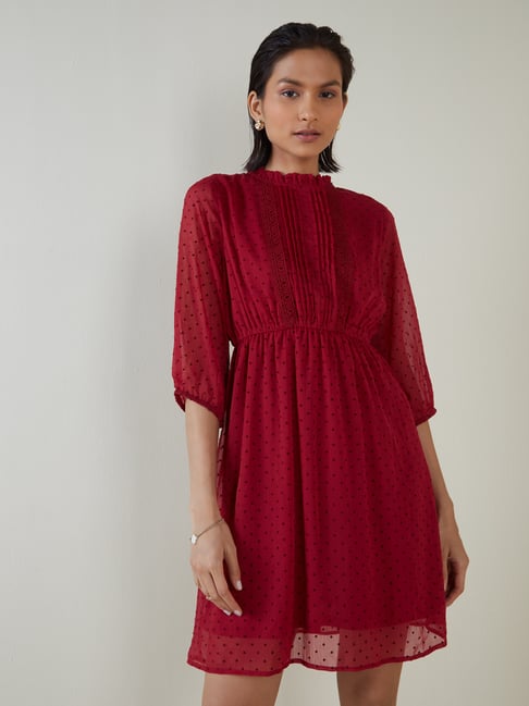 Wardrobe by Westside Maroon Polka-Dot Dress Price in India