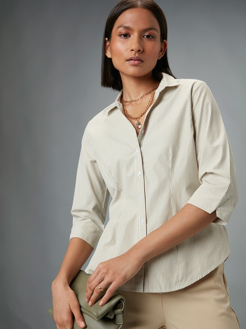 Wardrobe by Westside Beige Lucy Striped Shirt Price in India