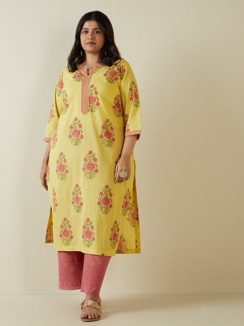 Diza Curves by Westside Yellow Floral-Printed A-Line Kurta Price in India