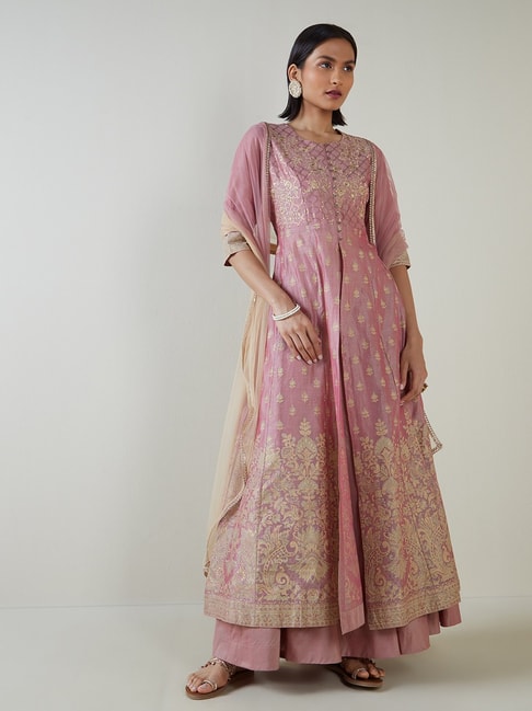 Vark by Westside Light Mauve Anarkali, Skirt and Dupatta Set Price in India