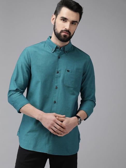 slim fit dress slacks Men's Slim Fit Solid Color Dress Shirt (Teal), Teal / Small/14-14.5 Neck/32-33 Sleeve