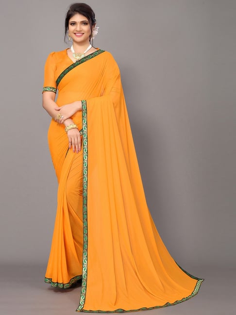 Buy P D Creation Solid/Plain Bollywood Satin Yellow Sarees Online @ Best  Price In India | Flipkart.com