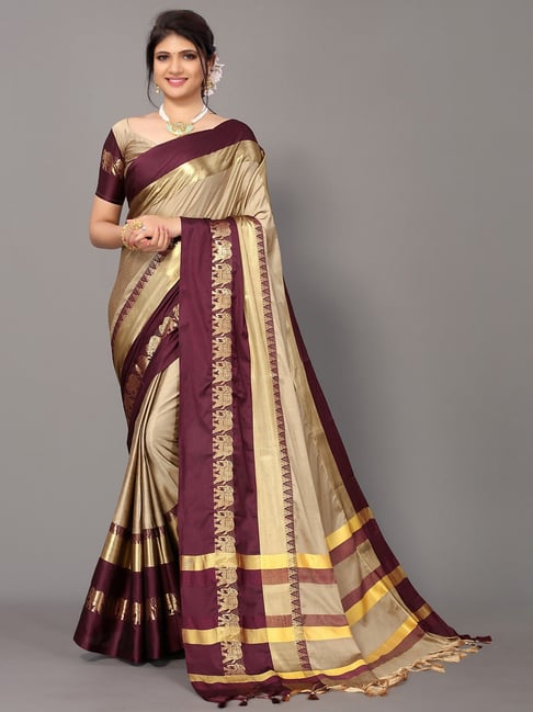 Buy Uniform Sarees Corp Women's Woven Art Silk Saree With Blouse Piece  (1616-B_Beige, Magenta) at Amazon.in