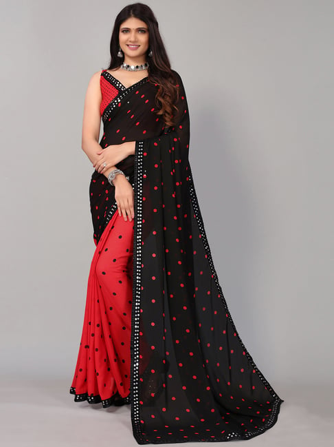 Buy Red And Black Georgette Party wear saree | Sari | indian Saree