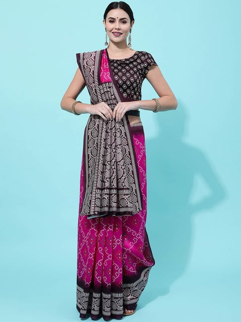 Satrani Pink Printed Saree With Unstitched Blouse Price in India