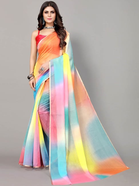 Buy Pochampally Saree Self Design, Striped, Printed, Applique Leheria  Georgette, Chiffon Multicolor Sarees Online @ Best Price In India |  Flipkart.com