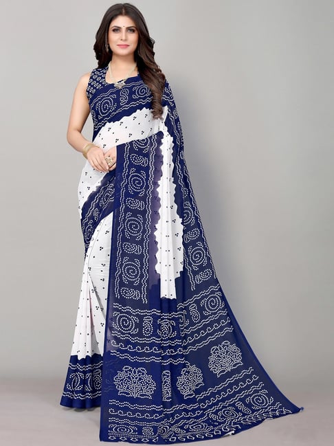 Half White Silk Cotton Saree with Dark Blue Border -VS679