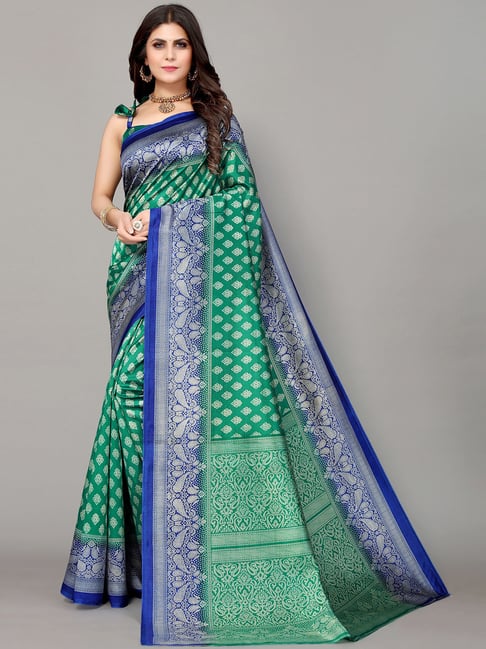 Satrani Green Printed Saree With Unstitched Blouse Price in India