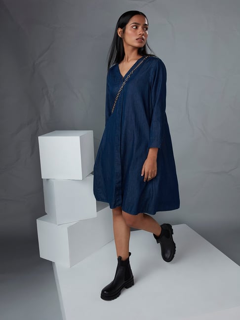 LOV by Westside Dark Blue Denim Abby Dress Price in India