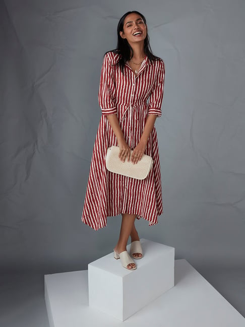 LOV by Westside Rust Stripe-Patterned Dress Price in India