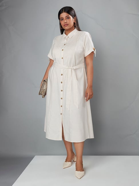 Gia Curves by Westside Light Beige Shirtdress with Belt Price in India
