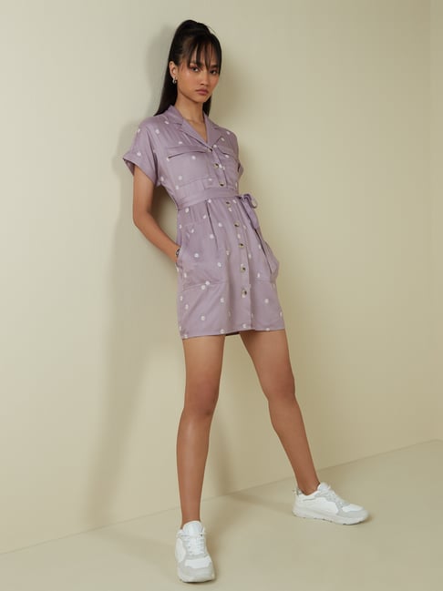 Nuon by Westside Light Purple Printed Shirtdress With Belt Price in India