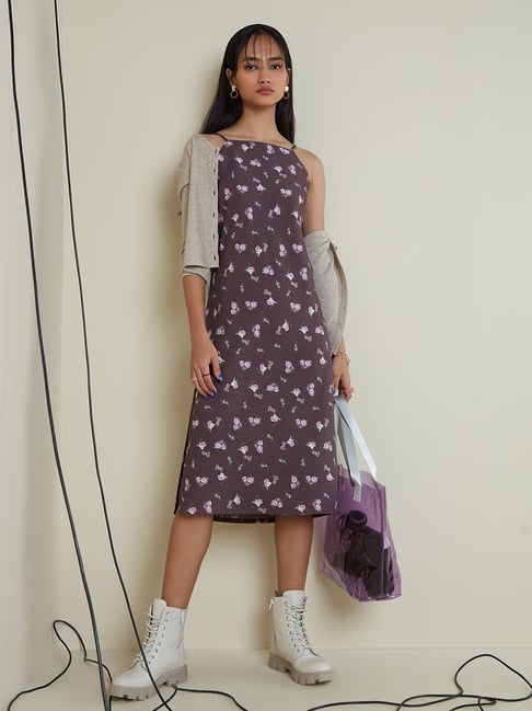 Nuon by Westside Dark Brown Floral-Patterned Dress Price in India