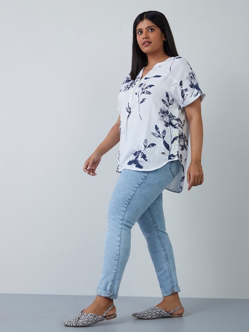 Gia Curves by Westside White Floral-Printed High-Low Top Price in India