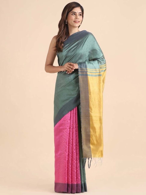 Taneira Green Zari Work Saree With Unstitched Blouse Price in India