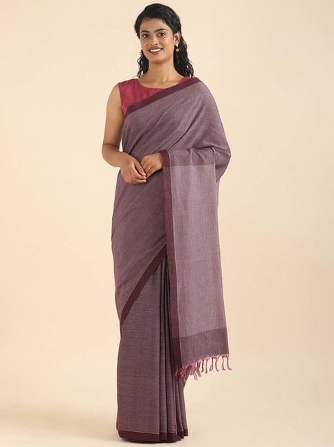 Taneira Brown Cotton Chequered Saree With Unstitched Blouse Price in India