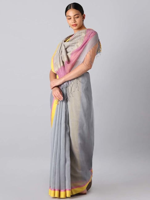 Taneira Grey Silk Saree With Unstitched Blouse Price in India