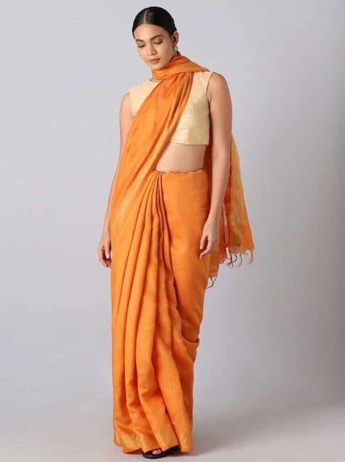 Taneira Orange Woven Saree With Unstitched Blouse Price in India