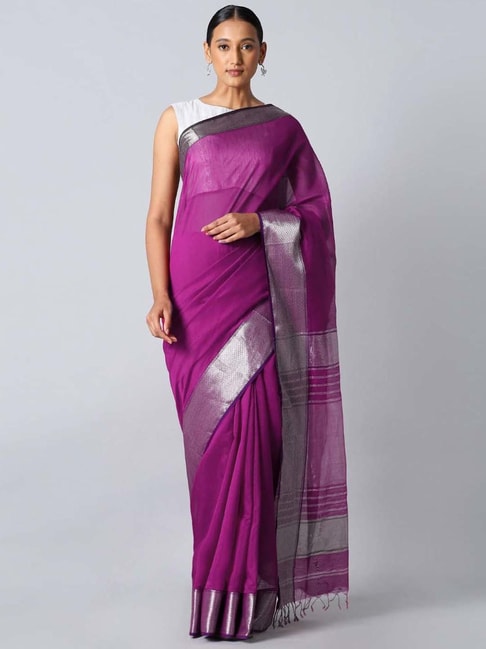 Taneira Purple Silk Woven Saree With Unstitched Blouse Price in India
