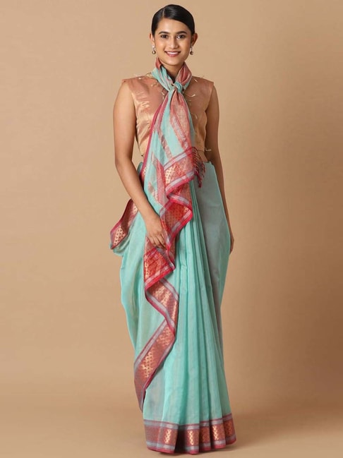 Taneira Blue Woven Saree With Unstitched Blouse Price in India