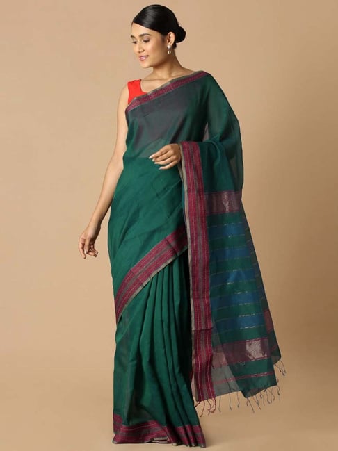 Taneira Green Silk Saree With Unstitched Blouse Price in India