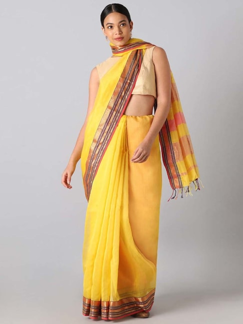 Taneira Yellow Silk Woven Saree With Unstitched Blouse Price in India