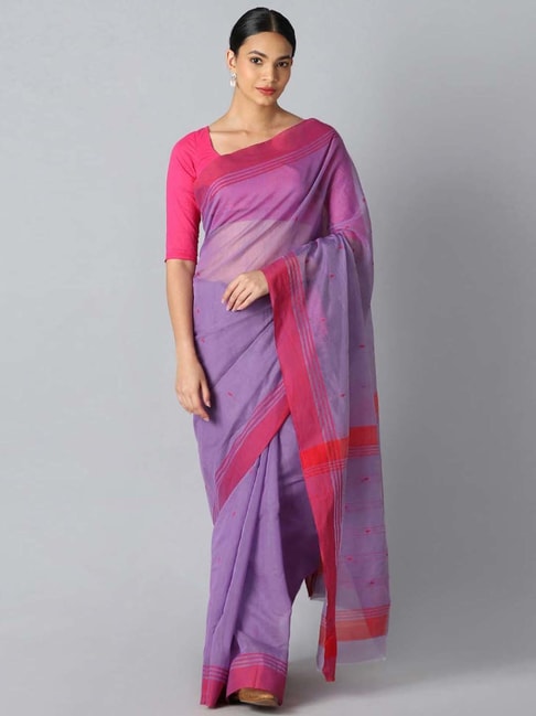 Taneira Purple Silk Embroidered Saree With Unstitched Blouse Price in India