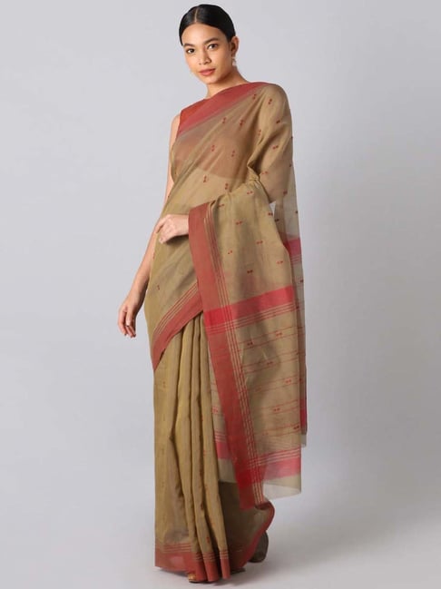 Taneira Brown Silk Embroidered Saree Without Blouse Price in India