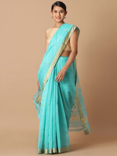 Taneira Blue Silk Woven Saree With Unstitched Blouse Price in India