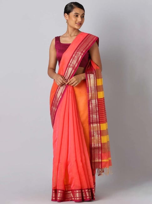 Taneira Pink Silk Woven Saree With Unstitched Blouse Price in India